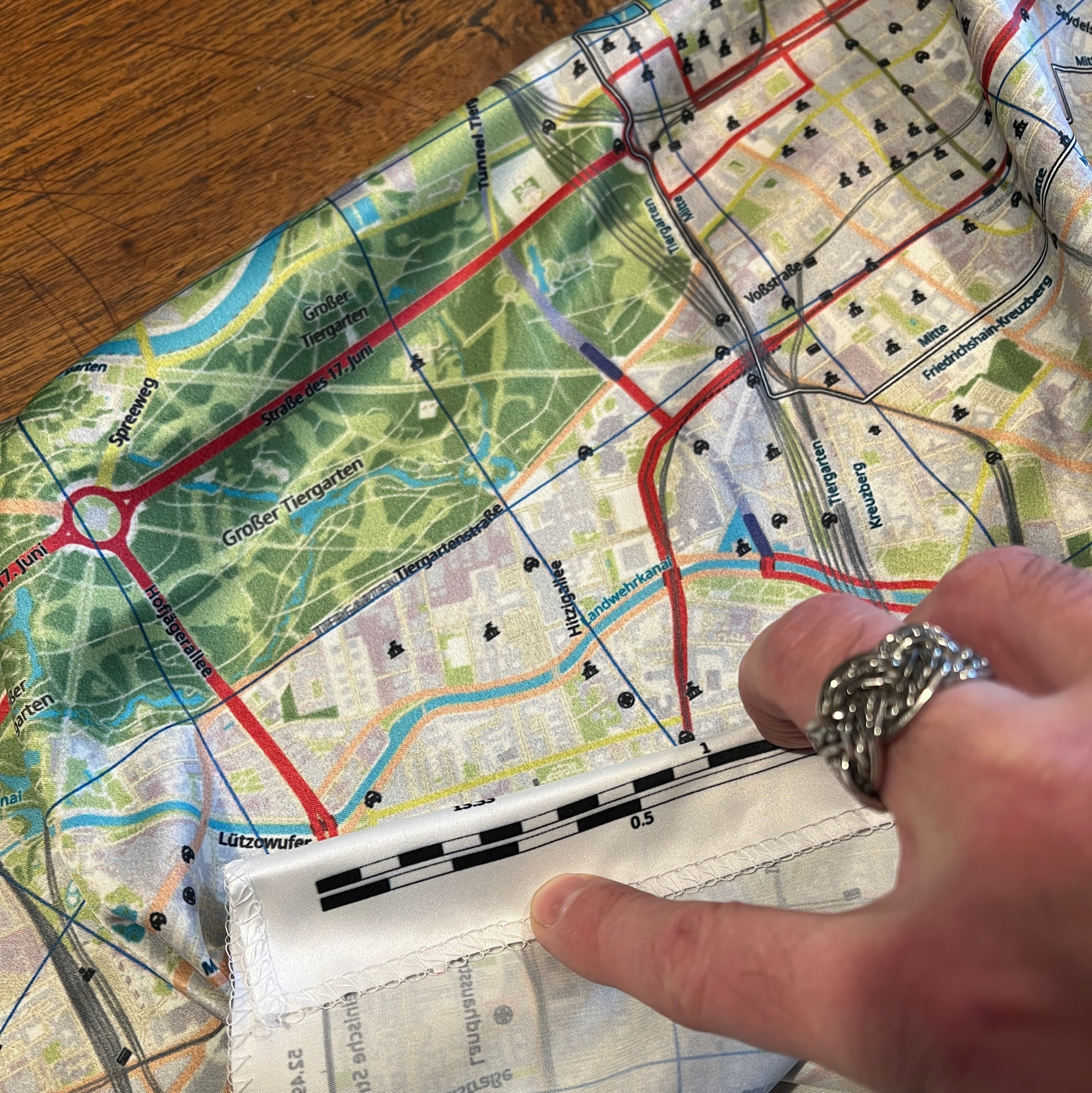 Using the printed scale on the escape map itself.