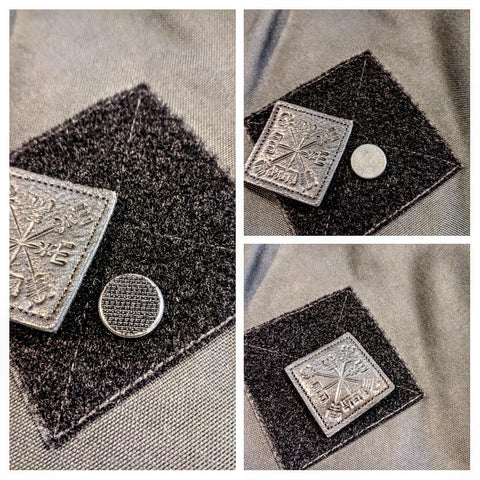 Black disc sandwiched between velcro