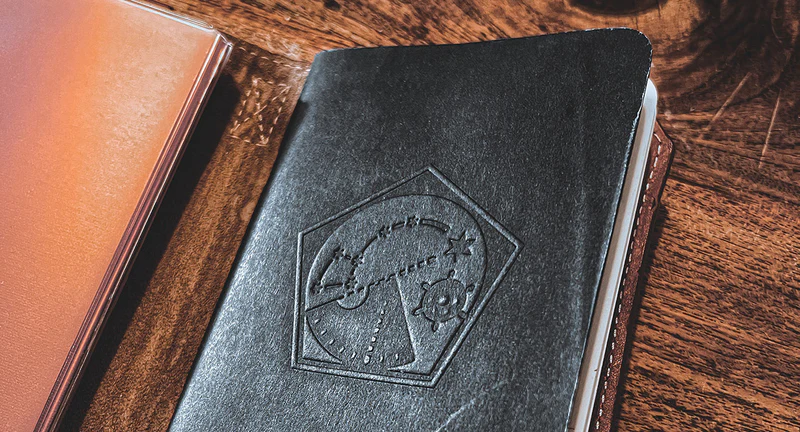 The picture shows the Wndsn XPD Explorer’s Notebook inside the Papa Wallet by Thousand Yard Studio